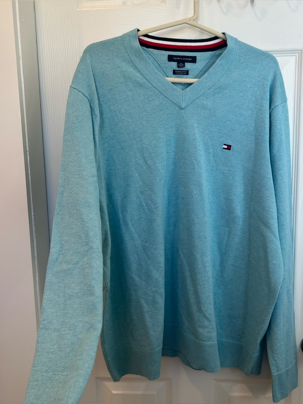 Tommy Hilfiger 2XL Premium Cotton Blue V-Neck Sweather